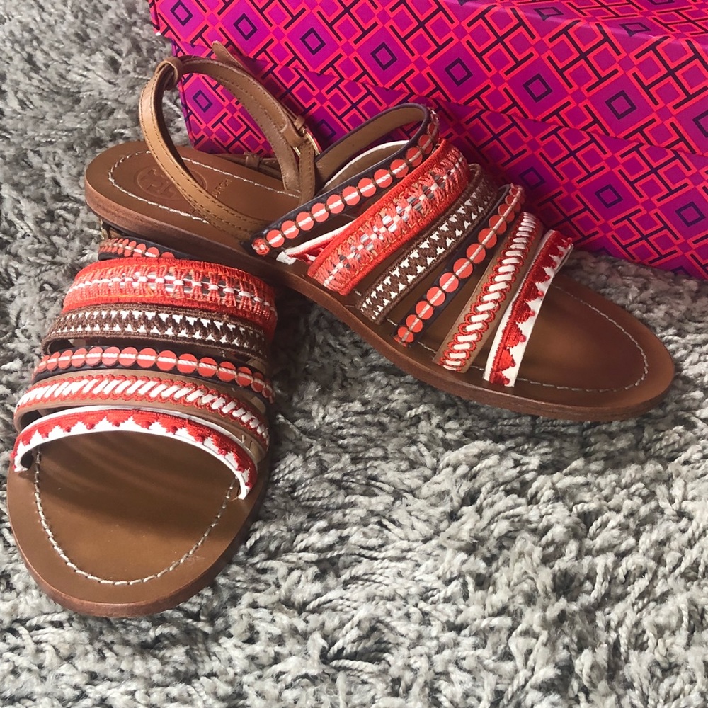 Tory Burch Mixed Trim Flats Sandals